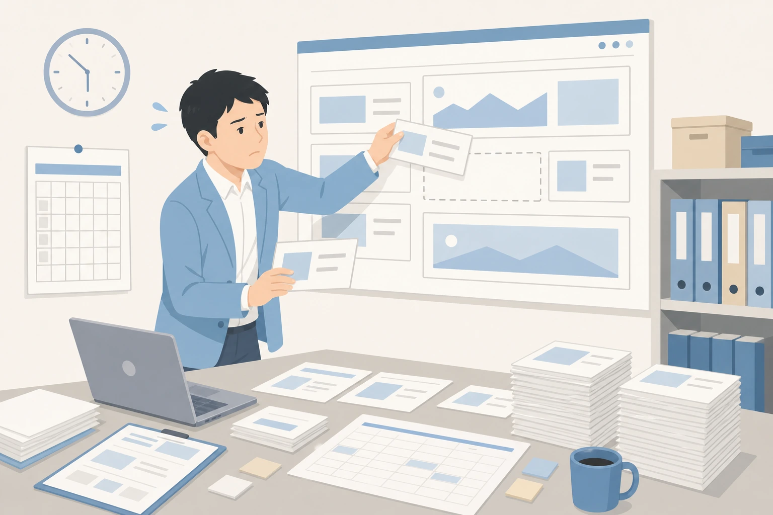 キャンペーン公開や特集編集の運用負荷で施策が遅れている担当者のイラスト